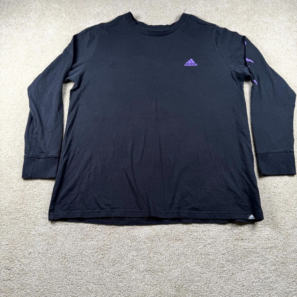 Adidas T Shirt Womens 1X Black Graphic Print Crew Neck Long Sleeve Pullover